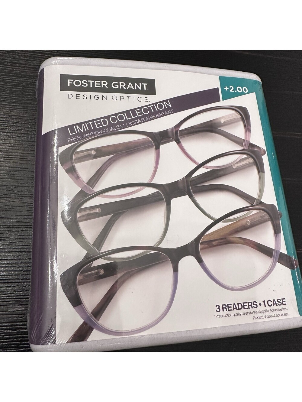Foster Grant Design Optics 3 Pack & Case +2.00 Cat Eye Readers Limited Sealed